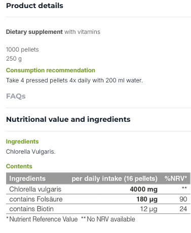 Supz Chlorella Vulgaris (1000 pellets) - superfood